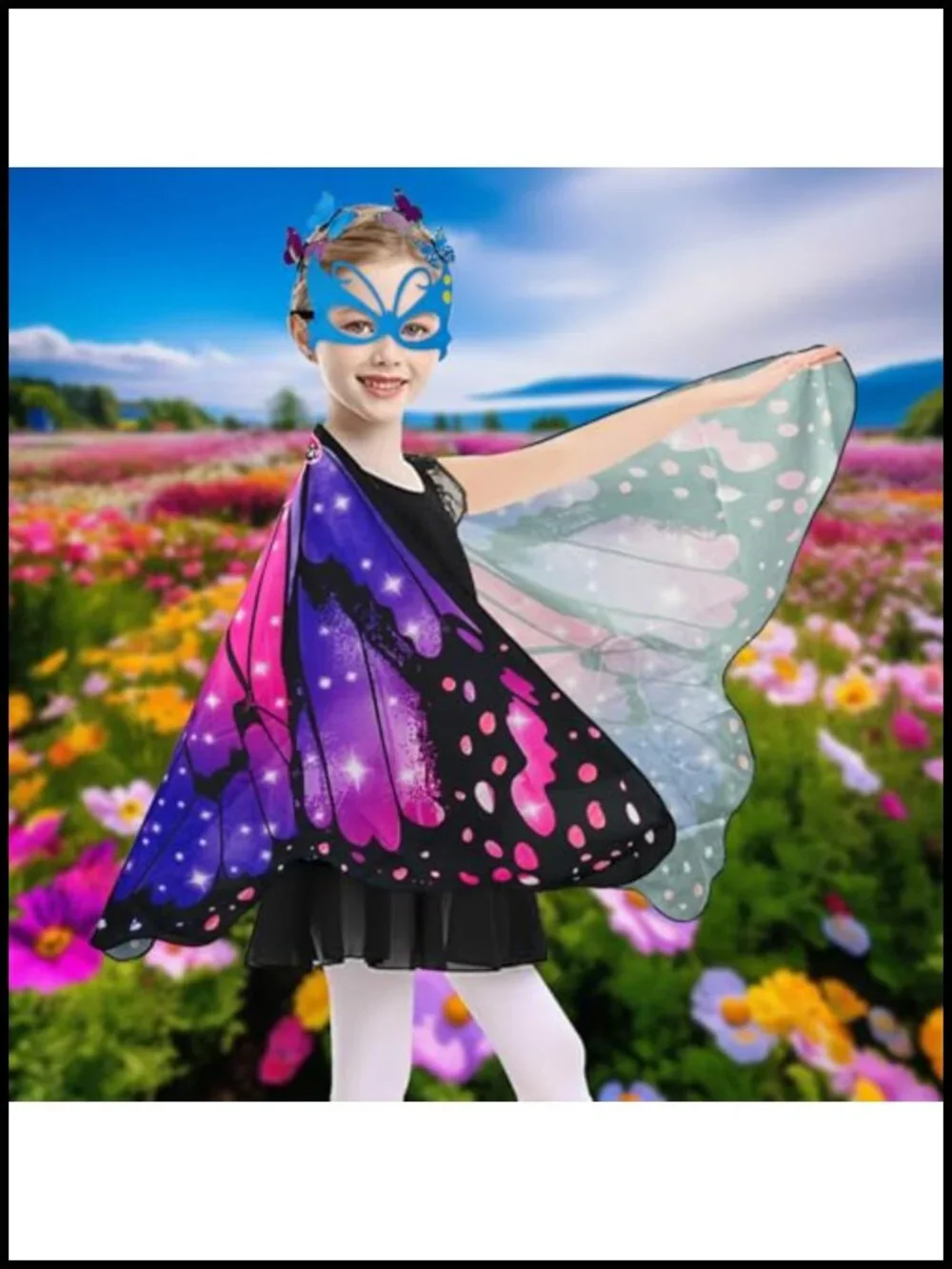 Butterfly Wings Costume for Girls Fairy Dress Up with Headband Mask